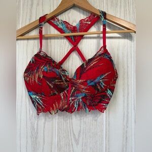 Pink Victoria's Secret Red Tropical Print Lace Date Bra No Underwire Size M LNC